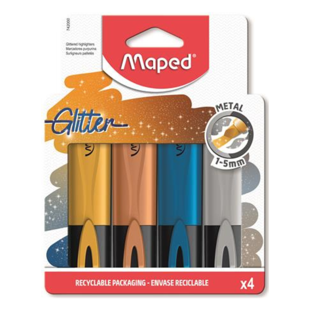 MAPED Glitter Fluo Peps Metálfényű Szövegkiemelő Készlet – 4 Szín (1-5 mm)