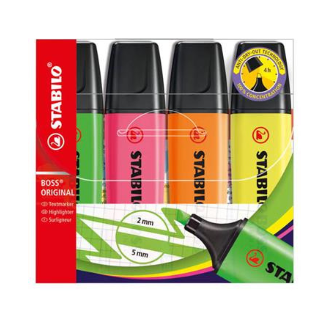 STABILO BOSS Original Szövegkiemelő Készlet – 4 Szín (2-5 mm)