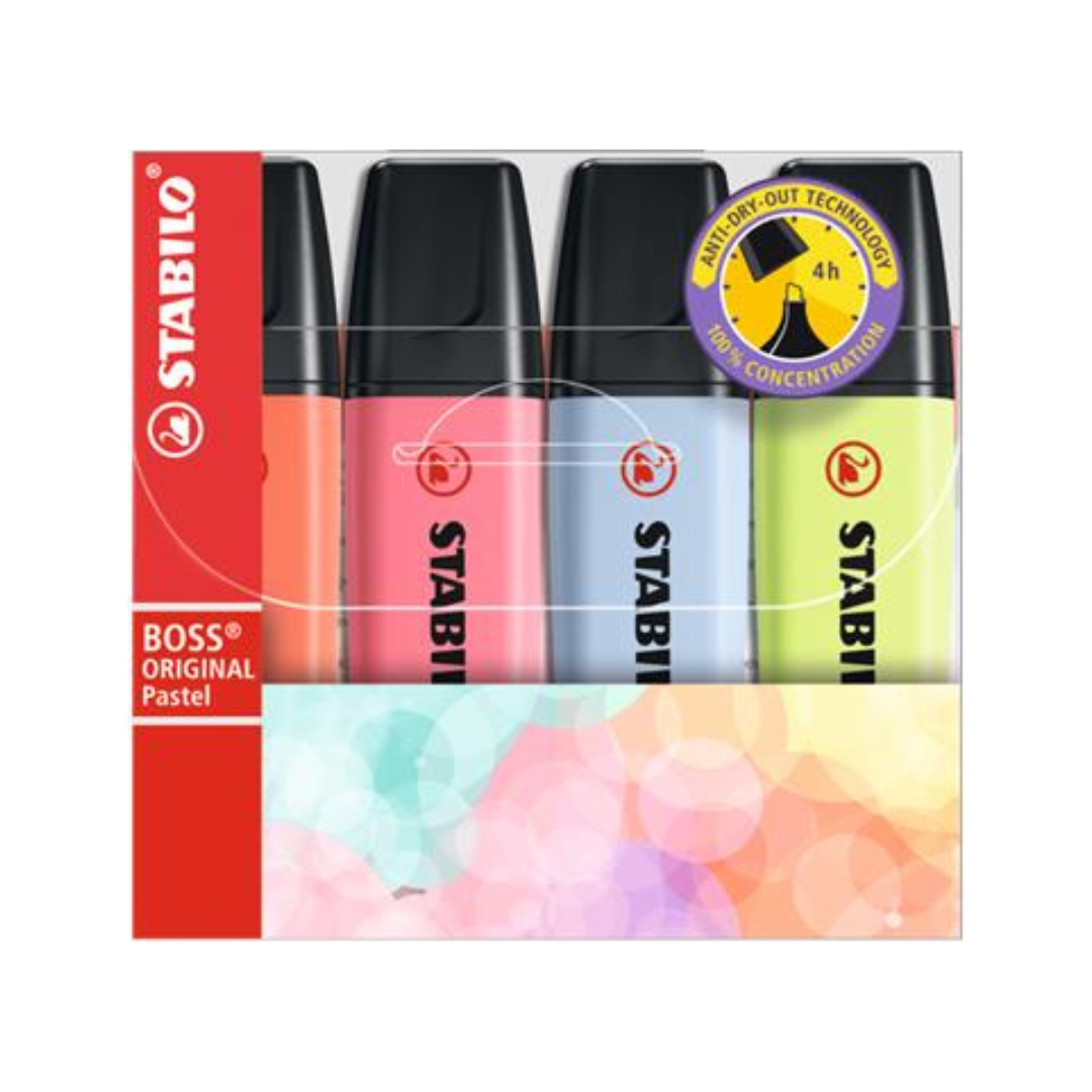 STABILO BOSS Original Pastel3 Szövegkiemelő Készlet – 4 Szín (2-5 mm)