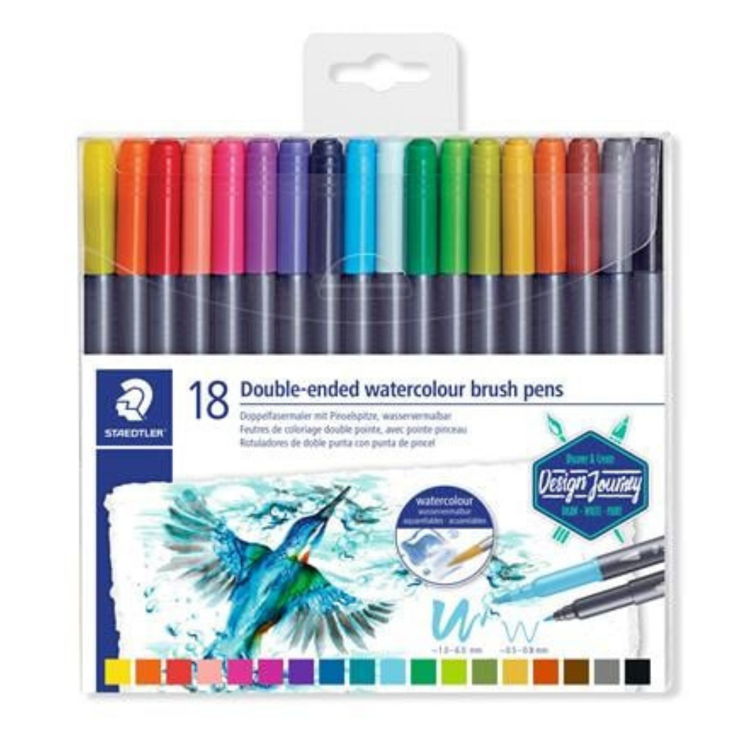 STAEDTLER 3001 Ecsetirón készlet – 0,5-0,8/1,0-6,0 mm, kétvégű, 18 szín
