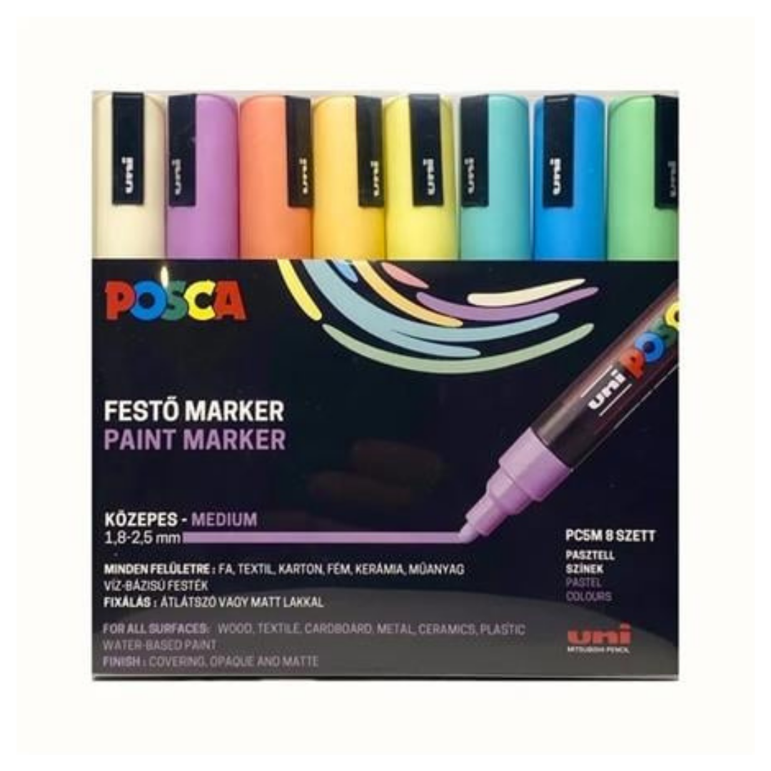 UNI Posca PC-5M Dekormarker készlet – 1,8-2,5 mm, 8 különböző pasztell szín