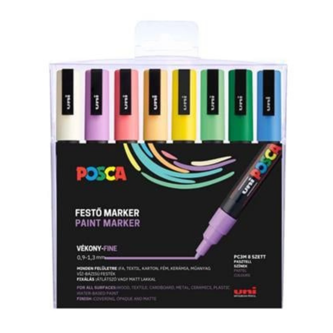 UNI Posca PC-3M Dekormarker készlet – 0,9-1,3 mm, 8 különböző pasztell szín
