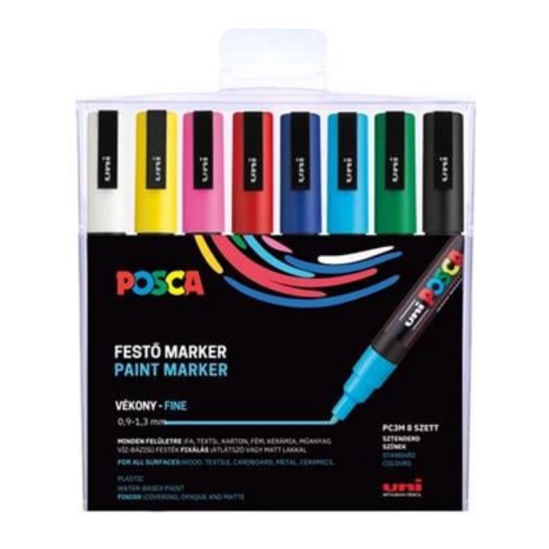 UNI Posca PC-3M Dekormarker készlet – 0,9-1,3 mm, 8 különböző szín