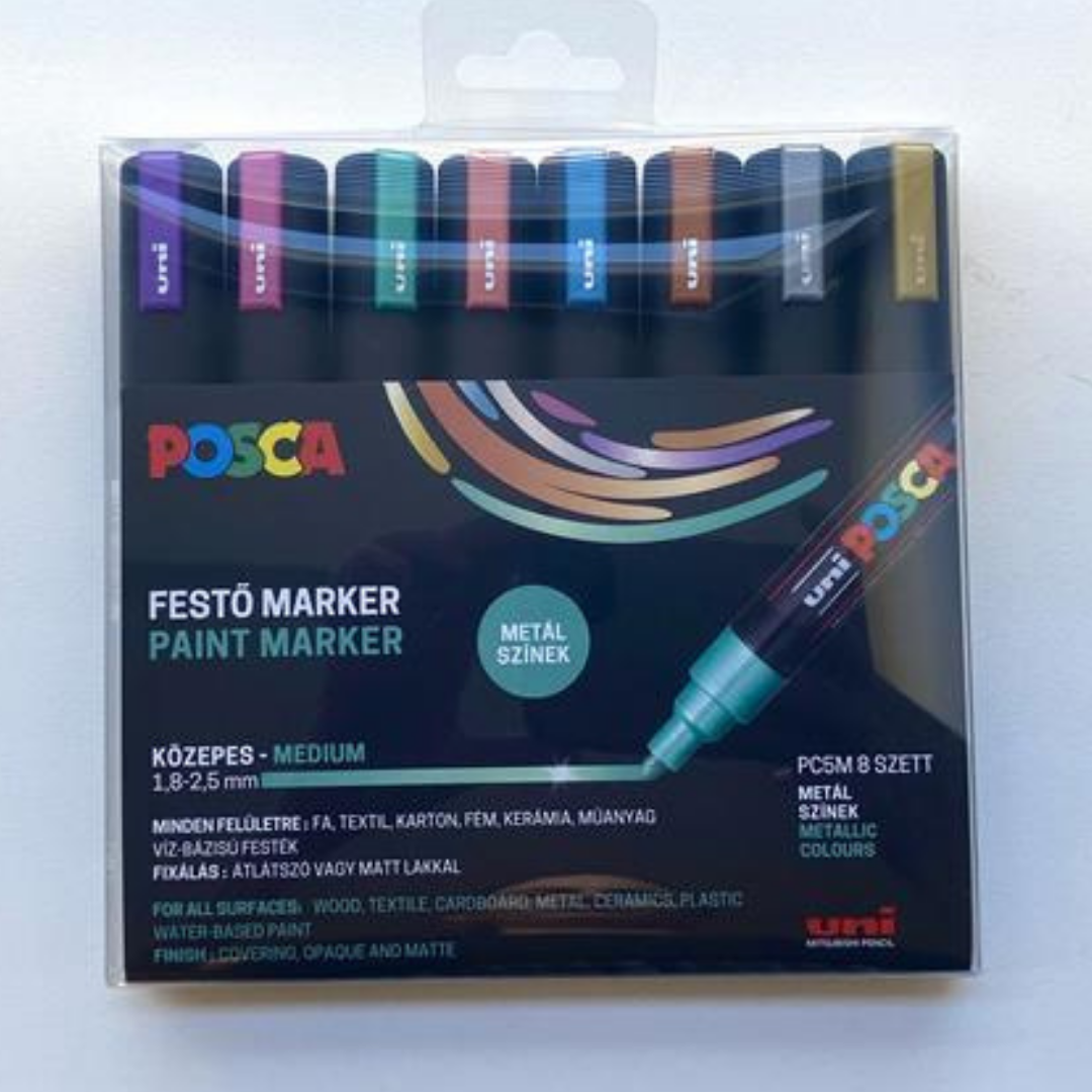 UNI Posca PC-5M Dekormarker készlet – 1,8-2,5 mm, 8 különböző metál szín