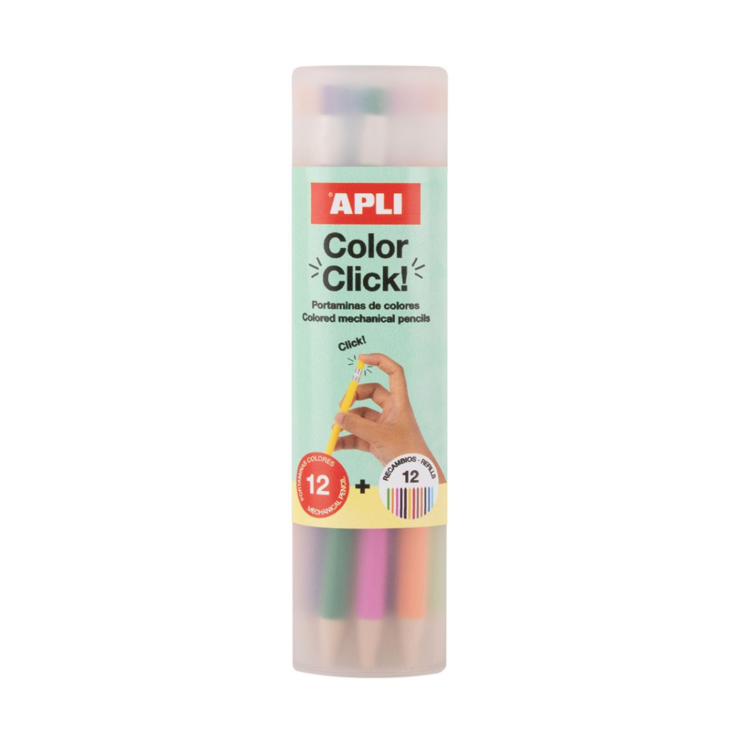 APLI Color Click töltőceruza készlet ceruzatartóban, 12 szín