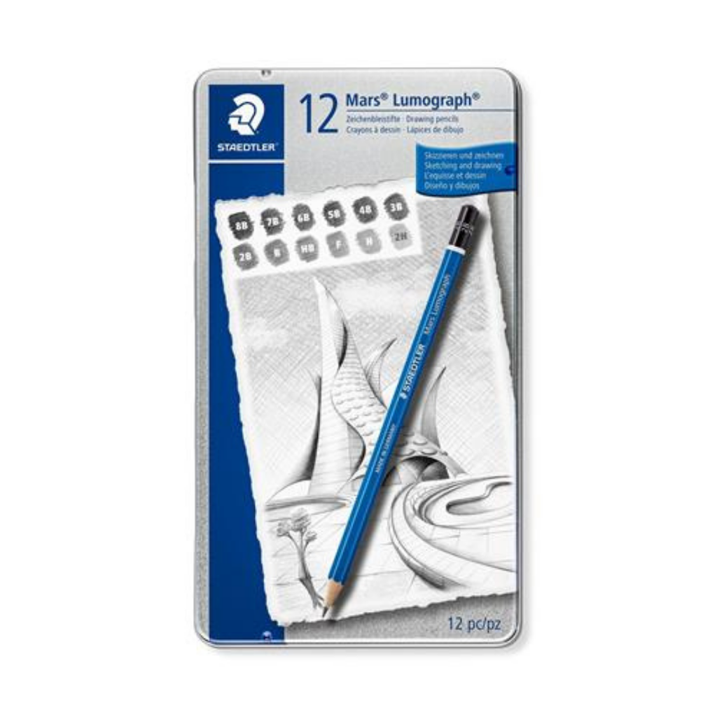STAEDTLER Mars Lumograph 100 grafitceruza készlet fém dobozban, 12 db