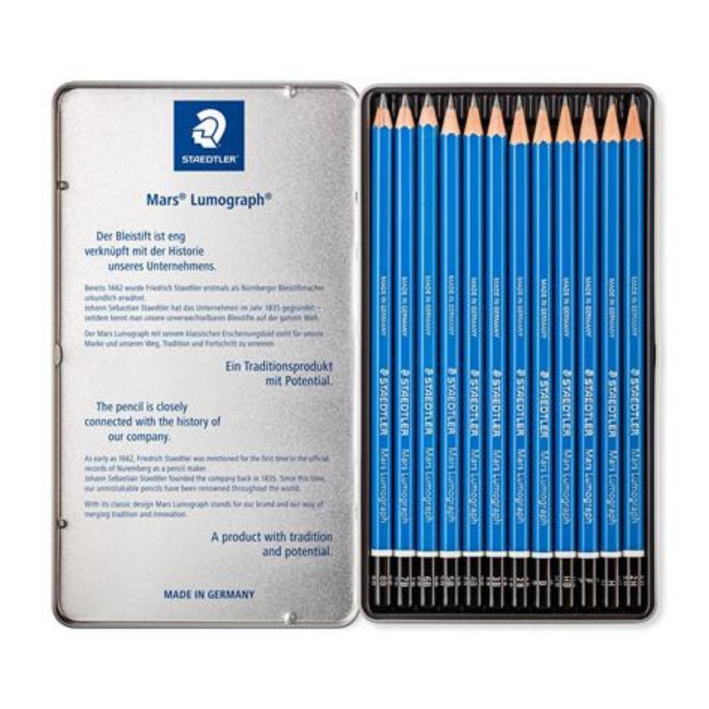 STAEDTLER Mars Lumograph 100 grafitceruza készlet fém dobozban, 12 db