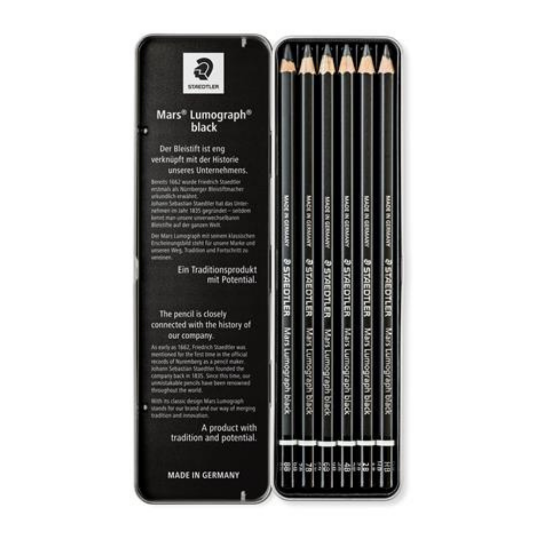 STAEDTLER Mars Lumograph 100B grafitceruza készlet fém dobozban, 6 db