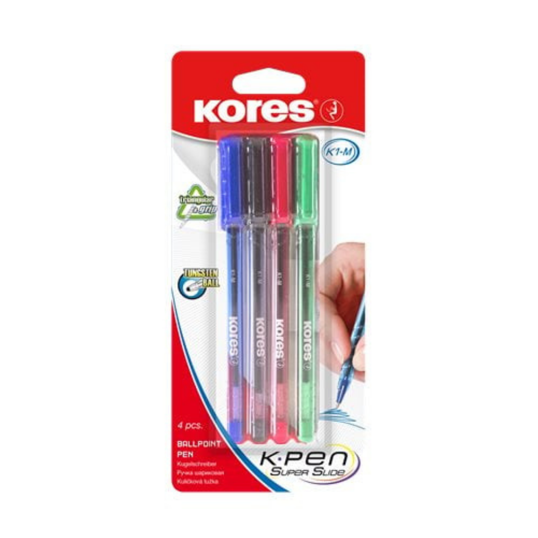 KORES K1-M Golyóstoll készlet – 1,0 mm, kupakos, háromszögletű, vegyes színek