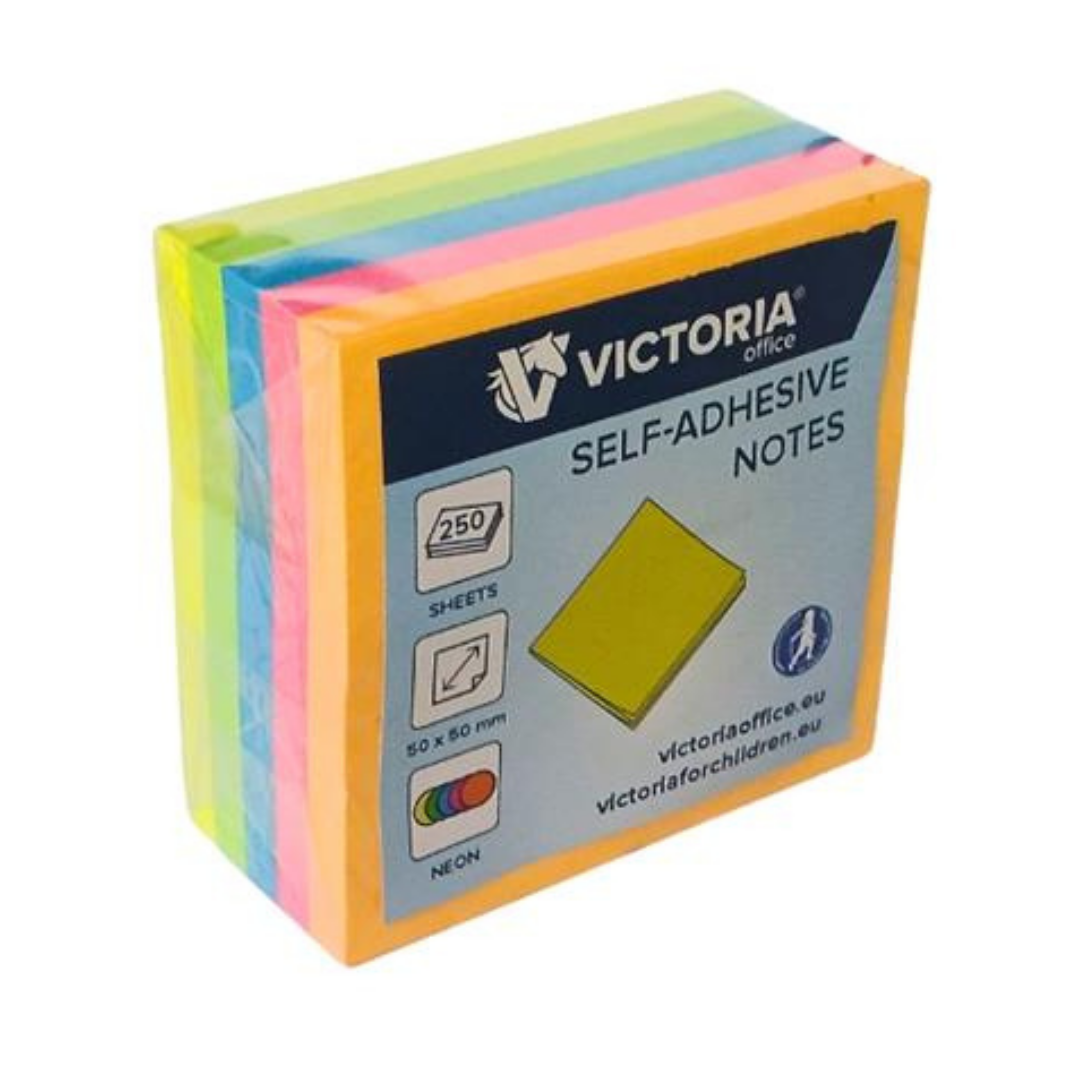 VICTORIA OFFICE Öntapadó jegyzettömb – 50x50 mm, 250 lap, neon