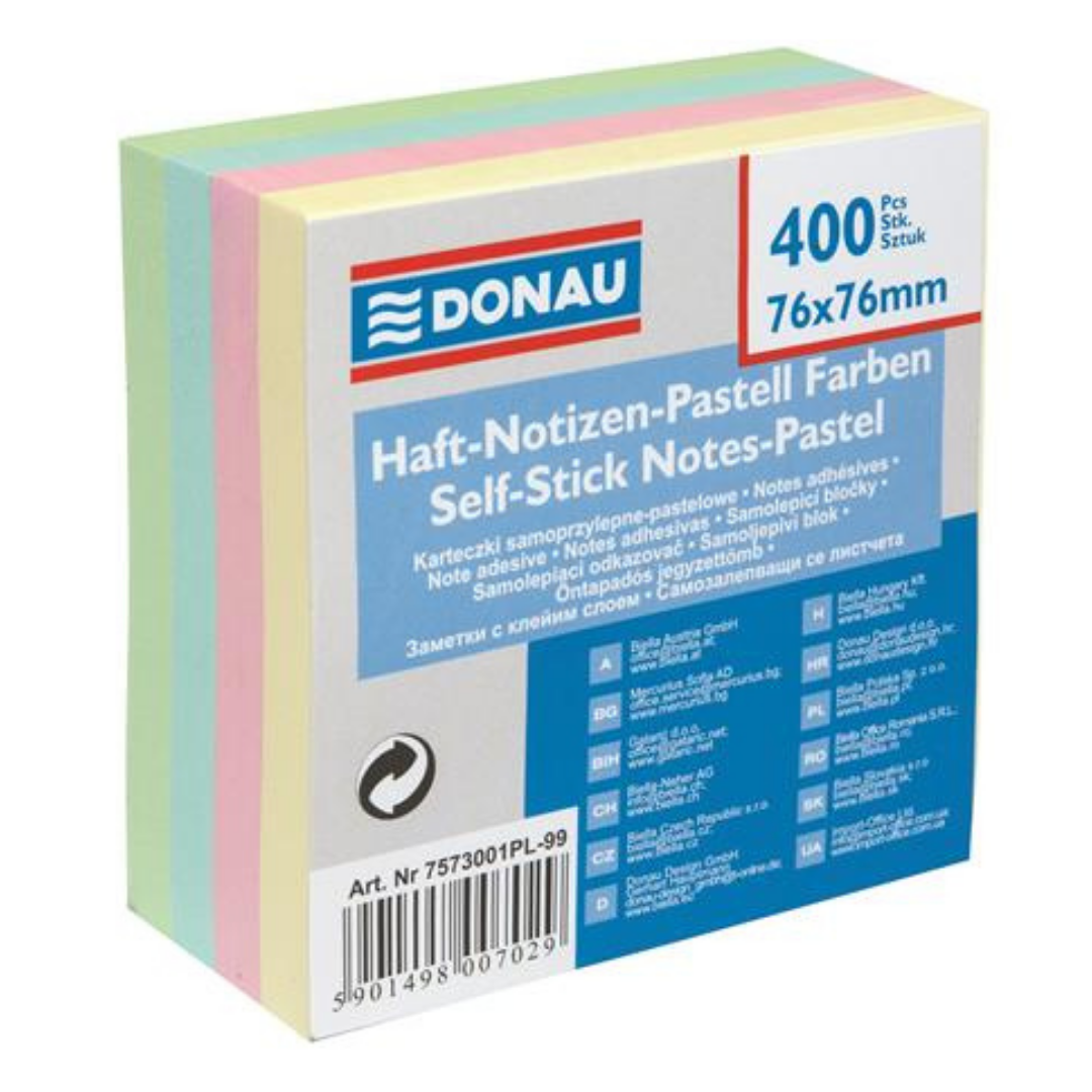 DONAU Öntapadó jegyzettömb – 76x76mm, 400 lap, pasztell színek