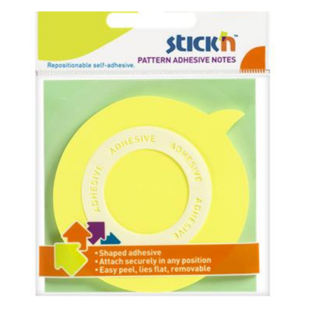 STICK N Öntapadó jegyzettömb – buborék alakú, 70x70 mm, 50 lap, sárga