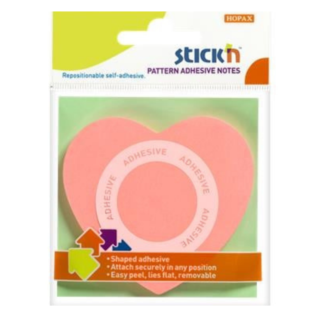 STICK N Öntapadó jegyzettömb – szív alakú, 70x70 mm, 50 lap, rózsaszín